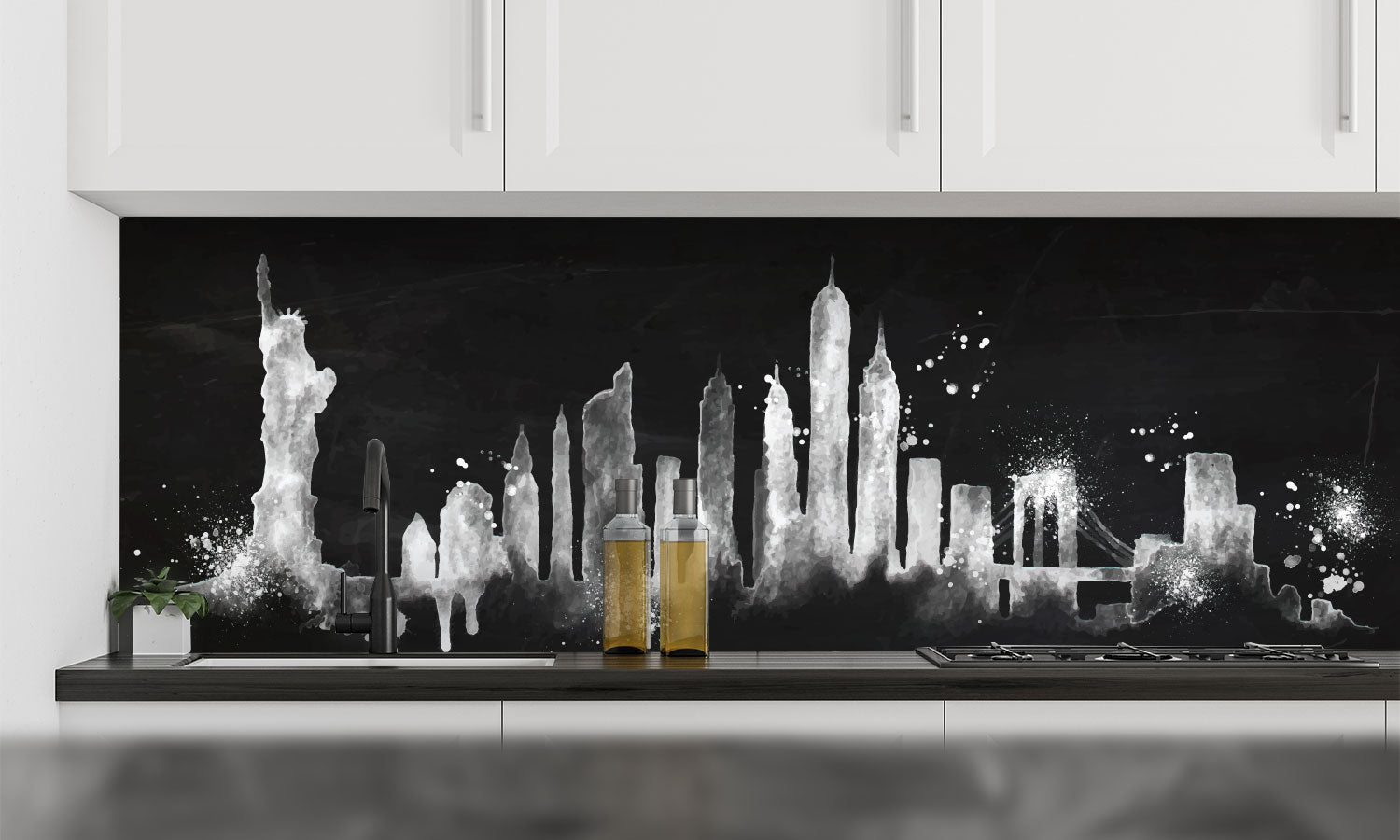 Kuhinjski paneli Silhouette chalk New york - Pleksi steklo - s tiskom za kuhinjo, Stenske obloge PKU0375