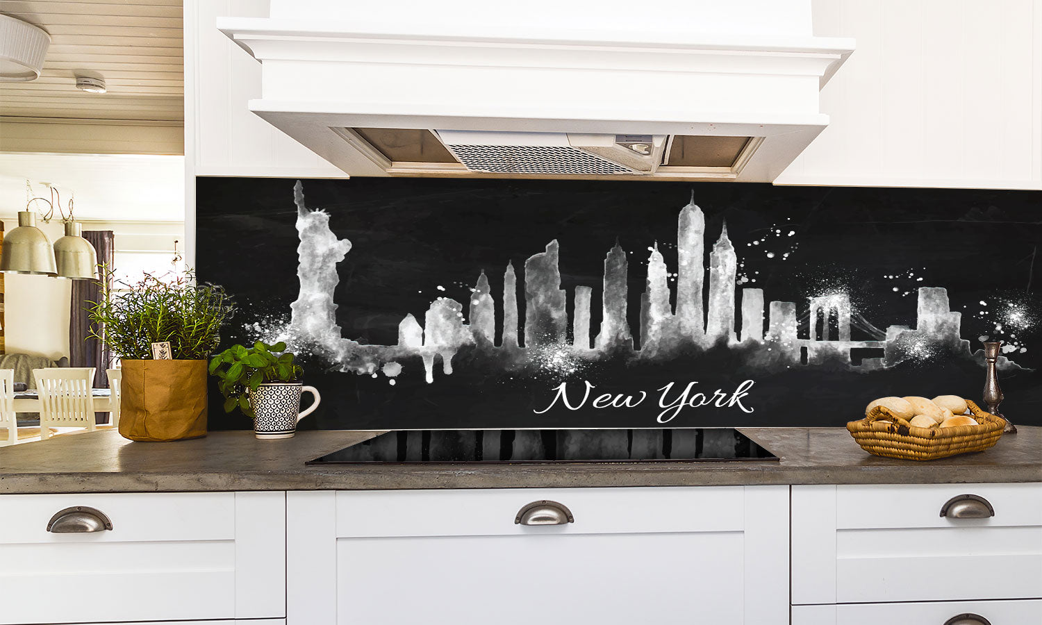 Kuhinjski paneli Silhouette chalk New york - Pleksi steklo - s tiskom za kuhinjo, Stenske obloge PKU0375