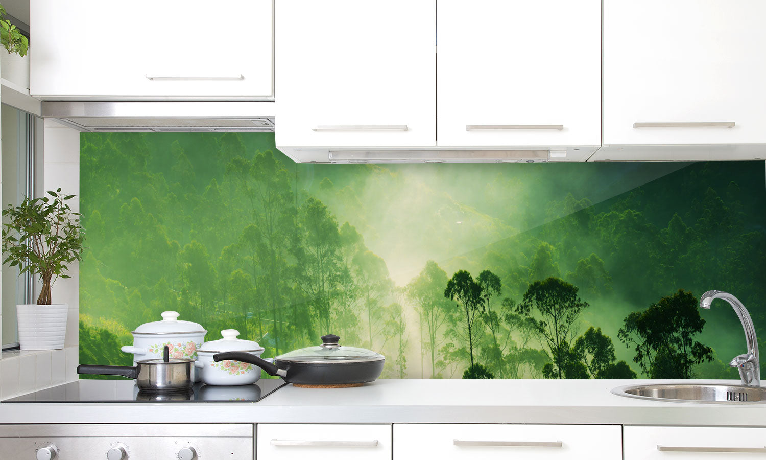 Kuhinjski paneli  Fog in mountains - Stekleni / PVC plošče / Pleksi steklo - s tiskom za kuhinjo, Stenske obloge PKU0395 - Life-decor.si
